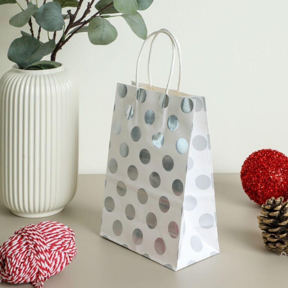 3'lü 15x20 Gri Puantiye Kraft Kağıt Poşet Çanta GRİ