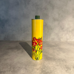 Sarkap Dekoratif 750 ml (0,75 L) Kapaklı Silindir Boş Zeytinyağı Tenekesi Sarı Çiçek