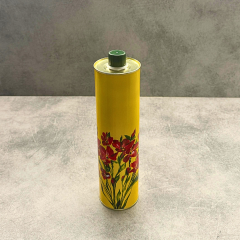 Sarkap Dekoratif 750 ml (0,75 L) Kapaklı Silindir Boş Zeytinyağı Tenekesi Sarı Çiçek