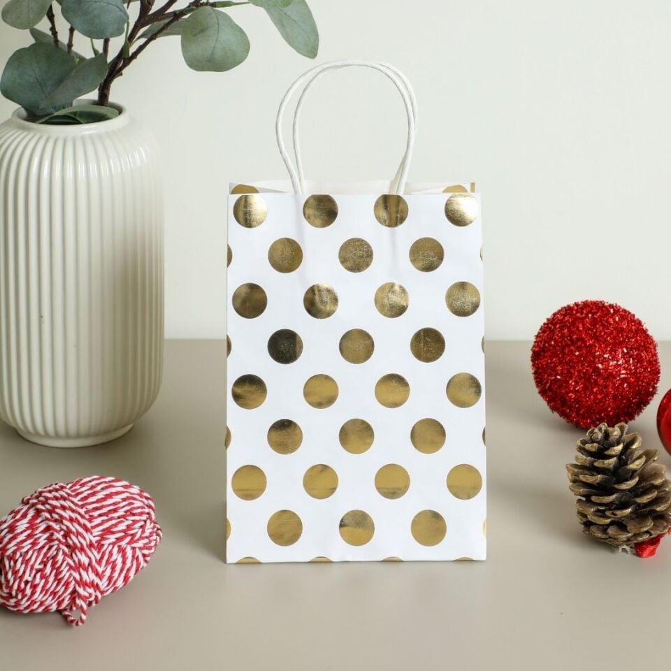3'lü 15x20 Gri Puantiye Kraft Kağıt Poşet Çanta Sarı