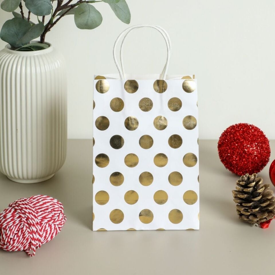 3'lü 15x20 Gri Puantiye Kraft Kağıt Poşet Çanta Sarı