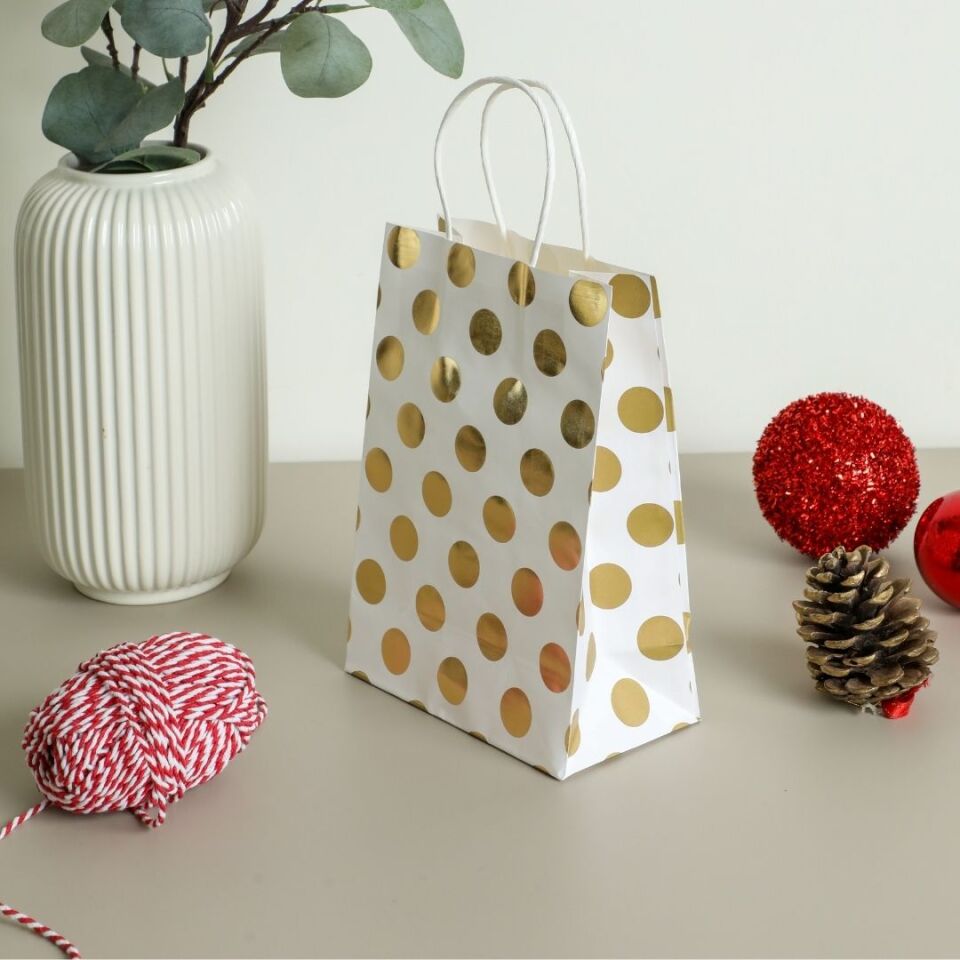3'lü 15x20 Gri Puantiye Kraft Kağıt Poşet Çanta Sarı