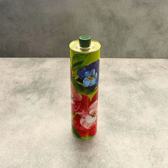 Sarkap Dekoratif 750 ml (0,75 L) Kapaklı Silindir Boş Zeytinyağı Tenekesi Karışık Çiçek