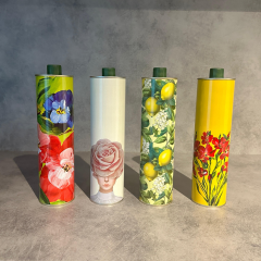 Sarkap Dekoratif 750 ml (0,75 L) Kapaklı Silindir Boş Zeytinyağı Tenekesi Karışık Çiçek