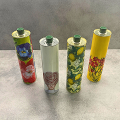 Sarkap Dekoratif 750 ml (0,75 L) Kapaklı Silindir Boş Zeytinyağı Tenekesi Karışık Çiçek