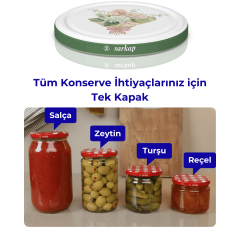Hijyenik Paketli 10 Adet Kavanoz Kapağı Çiçek Desenler 82 mm Yeşil Buket