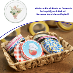 Hijyenik Paketli 10 Adet Kavanoz Kapağı Çiçek Desenler 82 mm Yeşil Buket