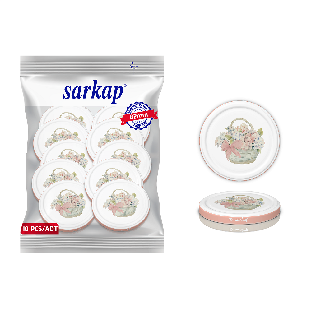 Hijyenik Paketli 10 Adet Kavanoz Kapağı Çiçek Desenler 82 mm Pembe Buket