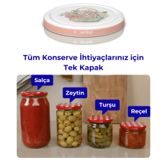 Hijyenik Paketli 10 Adet Kavanoz Kapağı Çiçek Desenler 82 mm Pembe Buket