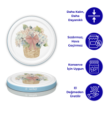 Hijyenik Paketli 10 Adet Kavanoz Kapağı Çiçek Desenler 82 mm Mavi Buket