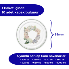 Hijyenik Paketli 10 Adet Kavanoz Kapağı Çiçek Desenler 82 mm Yeşil Çember