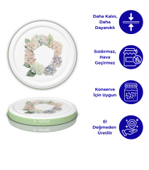 Hijyenik Paketli 10 Adet Kavanoz Kapağı Çiçek Desenler 82 mm Yeşil Çember