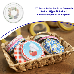 Hijyenik Paketli 10 Adet Kavanoz Kapağı Çiçek Desenler 82 mm Yeşil Çember