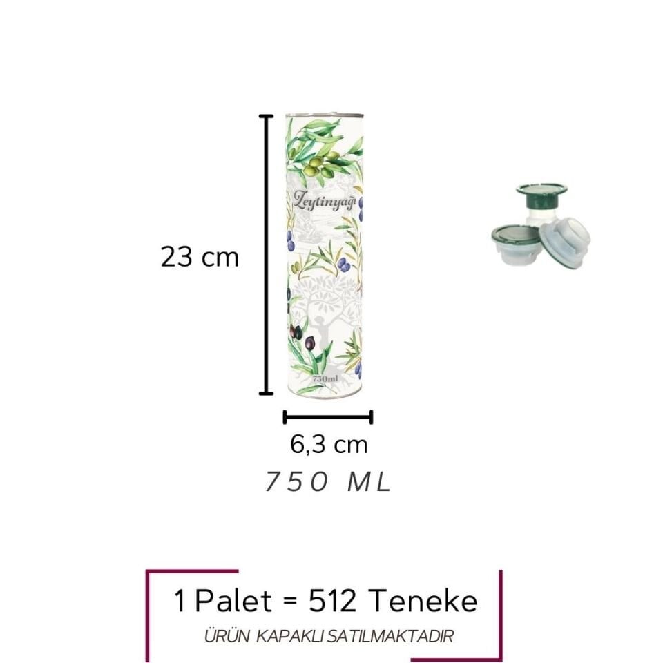 Sarkap 0,75 L 512 Adet Paletli Silindir Zeytinyağı Tenekesi Beyaz Yeşil Zeytin