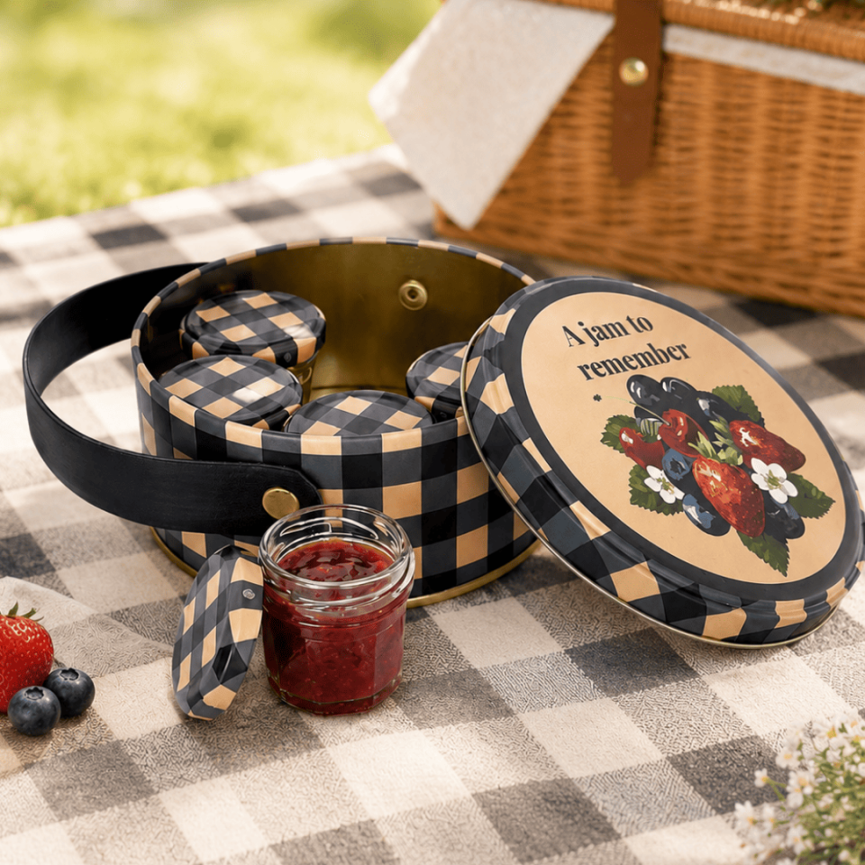 Sarkap Home 1 L Jam Deri Saplı Kutu ve 6'lı 30 ml Kavanoz Seti 140X65 mm Mavi