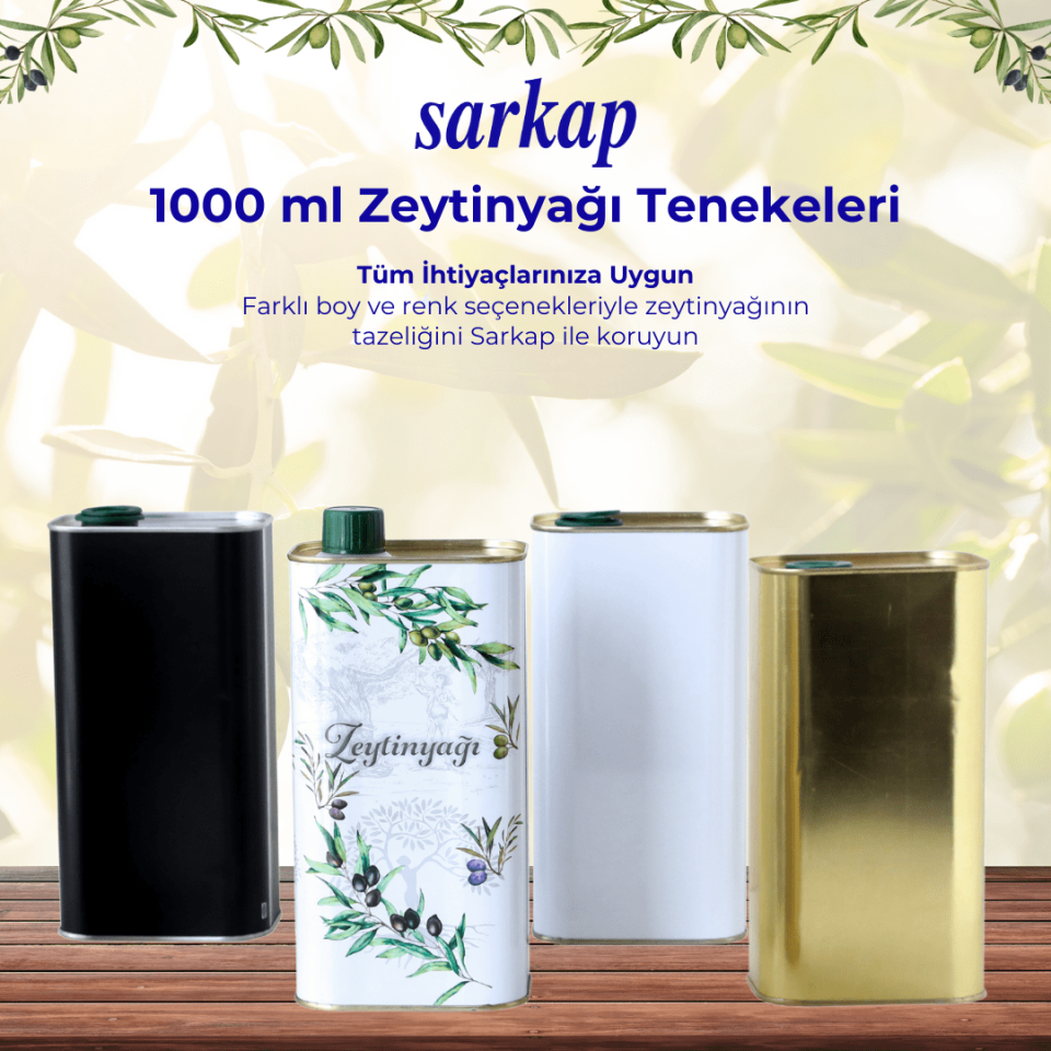 Sarkap 1 L 510'lu  Zeytinyağı Tenekesi PratikKapak - Beyaz Yeşil Zeytin