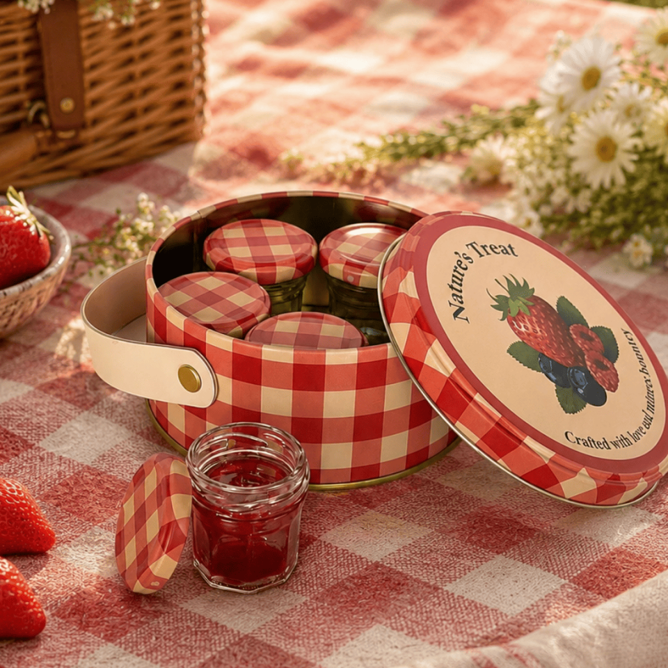 Sarkap Home 1 L Jam Deri Saplı Kutu ve 6'lı 30 ml Kavanoz Seti 140X65 mm Kırmızı