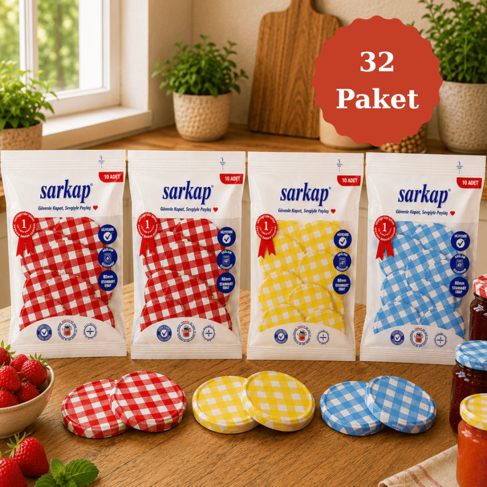 Hijyenik Paketli 32'Li 82 mm Kavanoz Kapağı Seti EkoseDesenler