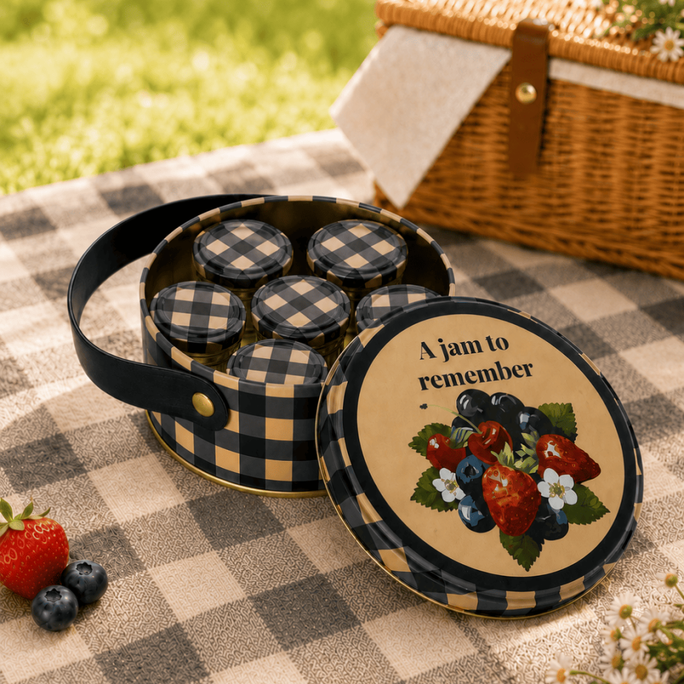 Sarkap Home 1 L Jam Deri Saplı Kutu ve 6'lı 30 ml Kavanoz Seti 140X65 mm Mavi
