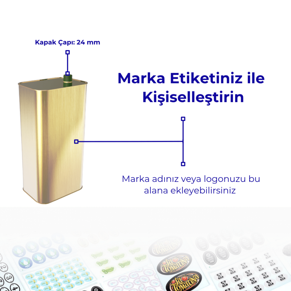 Sarkap 1 L (1000 ml) 510 Adet Paletli Kapaklı Zeytinyağı Tenekesi Dobi Kapak - Gold