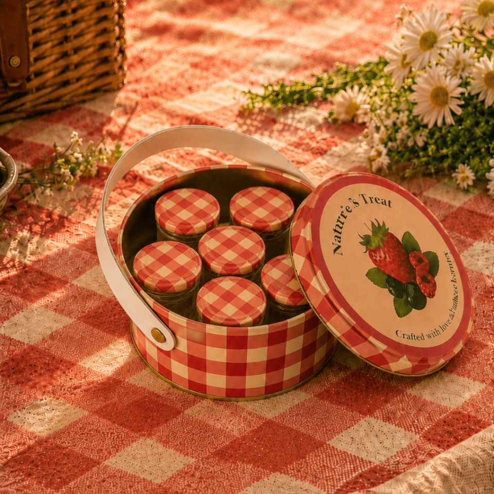Sarkap Home 1 L Jam Deri Saplı Kutu ve 6'lı 30 ml Kavanoz Seti 140X65 mm Kırmızı