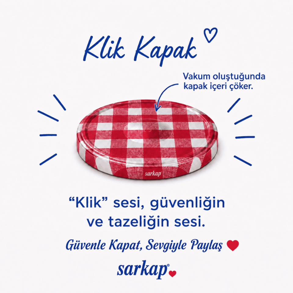 Hijyenik Paketli 8 Adet Klik Kavanoz Kapağı 82 mm - Siyah KırmızıEkose