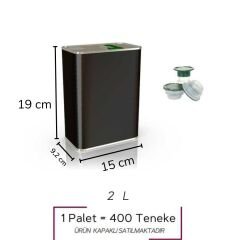 Sarkap 2 L (2000 ml) 400 Adet Paletli Kapaklı Kulplu Zeytinyağı Tenekesi Mat Siyah
