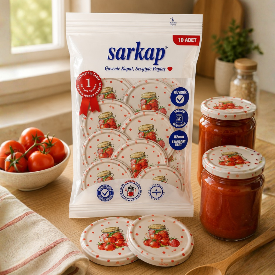 Hijyenik Paketli 10'lu 82 mm Kapak -  Domates Seri DomatesKavanozuKrem