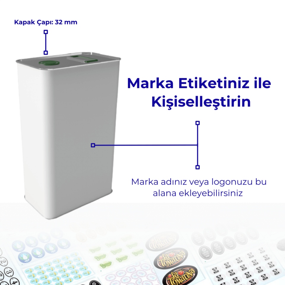 Sarkap 3 L (3000 ml) 400 Adet Paletli Kapaklı Kulplu Zeytinyağı Tenekesi Beyaz