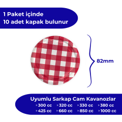 Hijyenik Paketli 10 adet Kavanoz Kapağı – Mat Ekose – 82 mm Kırmızı