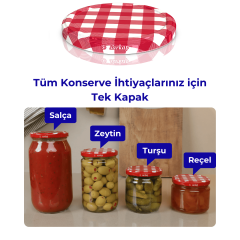 Hijyenik Paketli 10 adet Kavanoz Kapağı – Mat Ekose – 82 mm Kırmızı