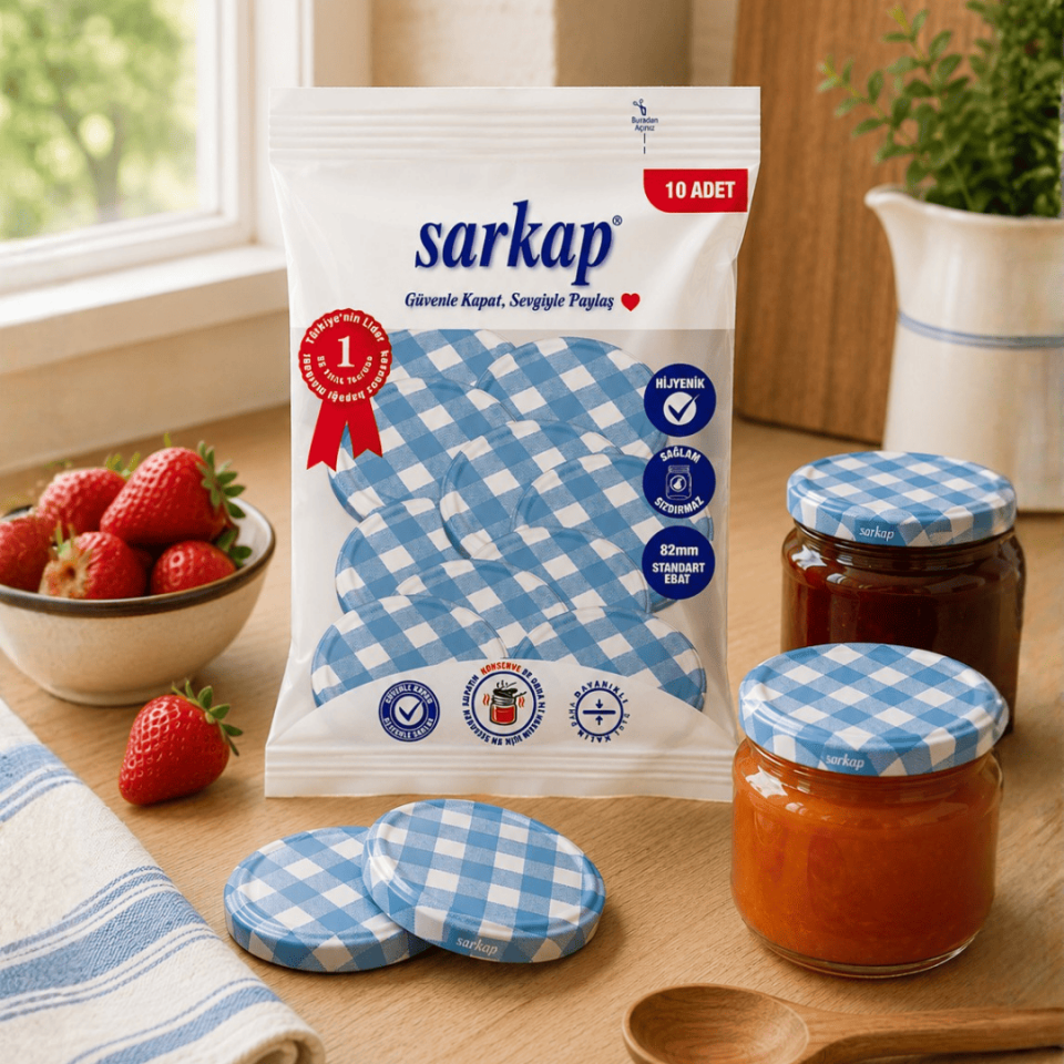 Hijyenik Paketli 10 adet Kavanoz Kapağı – Mat Ekose – 82 mm Mavi
