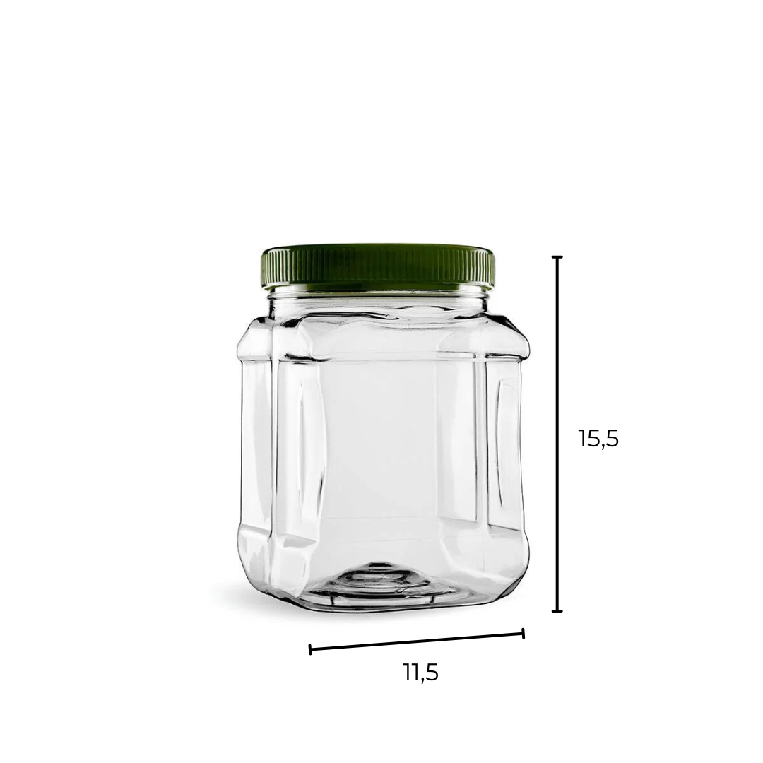 Sarkap 1500 ml Köşeli Pet Kavanoz Yeşil