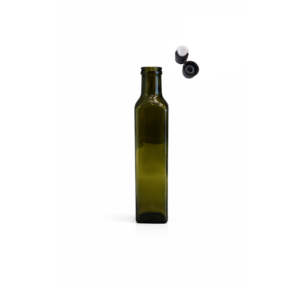 Sarkap 250 ml Marasca 50 Adet Kolili Kapaklı Yeşil Cam Şişesi Yağdanlık Yeşil - Akıtmalı