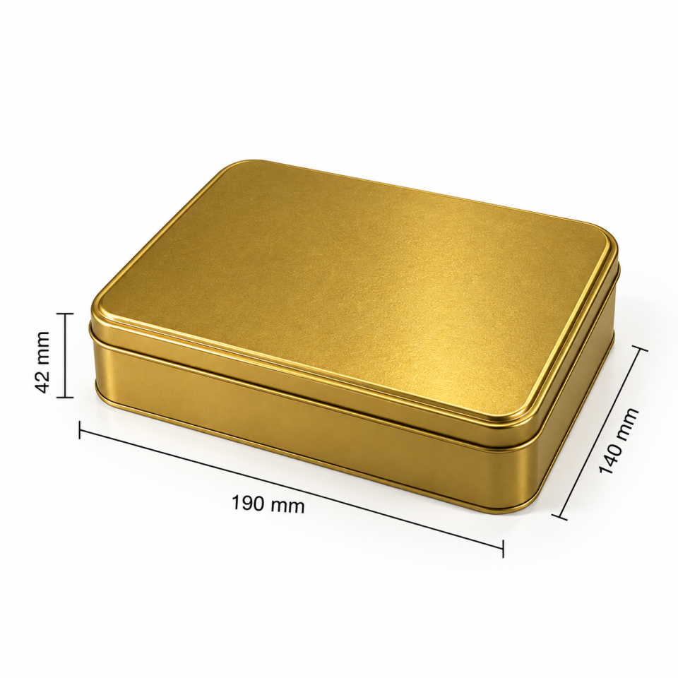 Sarkap 190x140x42 mm 12 Adet Kolili Metal Dikdörtgen 500-1000 Gr Kutu Gold