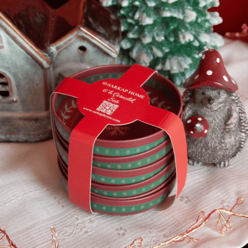 Sarkap Home 6'lı Dondurmalık ve Çerezlik Seti 10 cm Çap, 3.2 cm Yükseklik BordoWishes