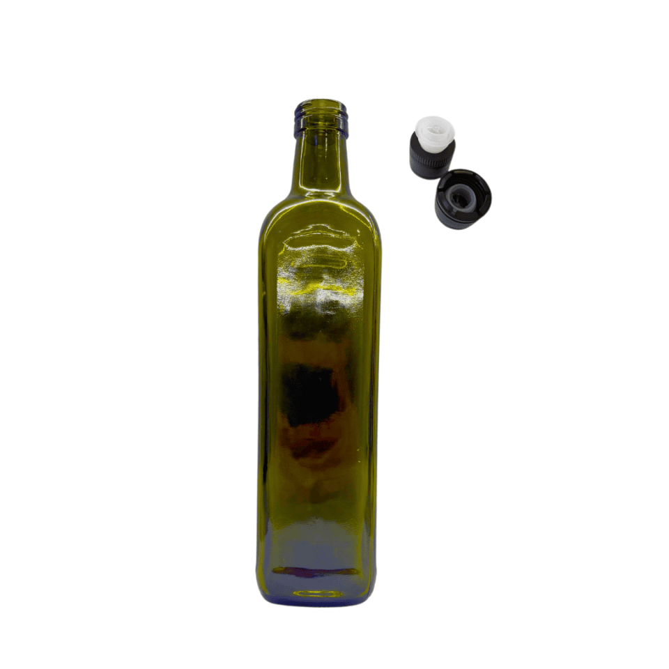 Sarkap 750 ml Marasca 25'li Yeşil Cam Zeytinyağı Şişesi Yağdanlık Akıtmalı Kapak
