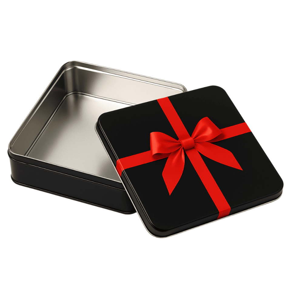 Sarkap 217x217x45 mm 24 Adet Kolili Kurdeleli Metal Çikolata Kutusu Siyah