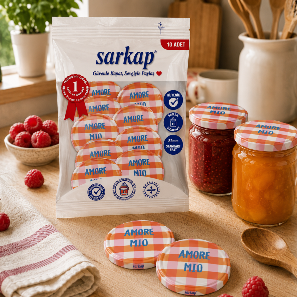 Hijyenik Paketli 10 Adet Kavanoz Kapağı 82 mm Dolce Vita Desenler AmoreMioPembe