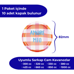 Hijyenik Paketli 10 Adet Kavanoz Kapağı 82 mm Dolce Vita Desenler AmoreMioPembe