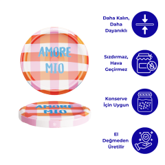 Hijyenik Paketli 10 Adet Kavanoz Kapağı 82 mm Dolce Vita Desenler AmoreMioPembe