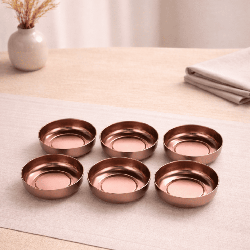 Sarkap Home 6'lı Dondurmalık ve Çerezlik Seti 10 cm Çap, 3.2 cm Yükseklik Bronz