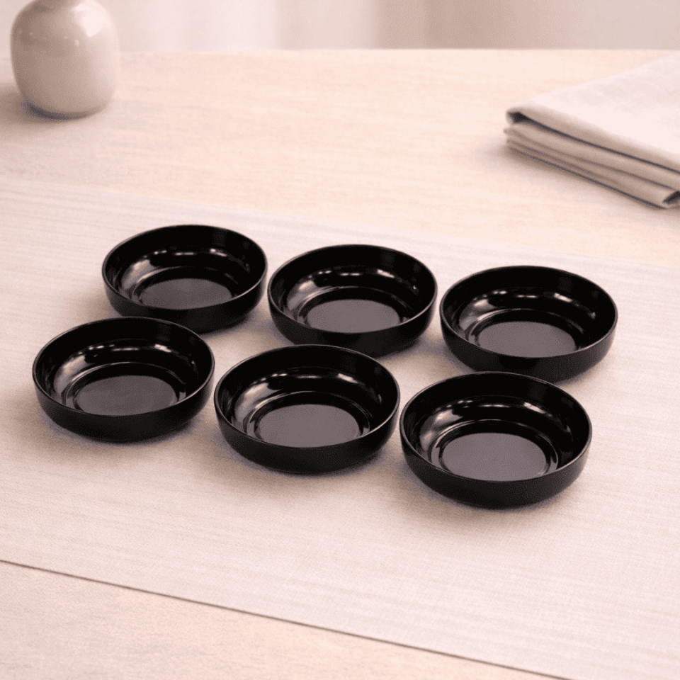 Sarkap Home 6'lı Dondurmalık ve Çerezlik Seti 10 cm Çap, 3.2 cm Yükseklik Parlak Siyah