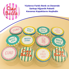 Hijyenik Paketli 10 Adet Kavanoz Kapağı 82 mm Dolce Vita Desenler CiaoBellaPembe
