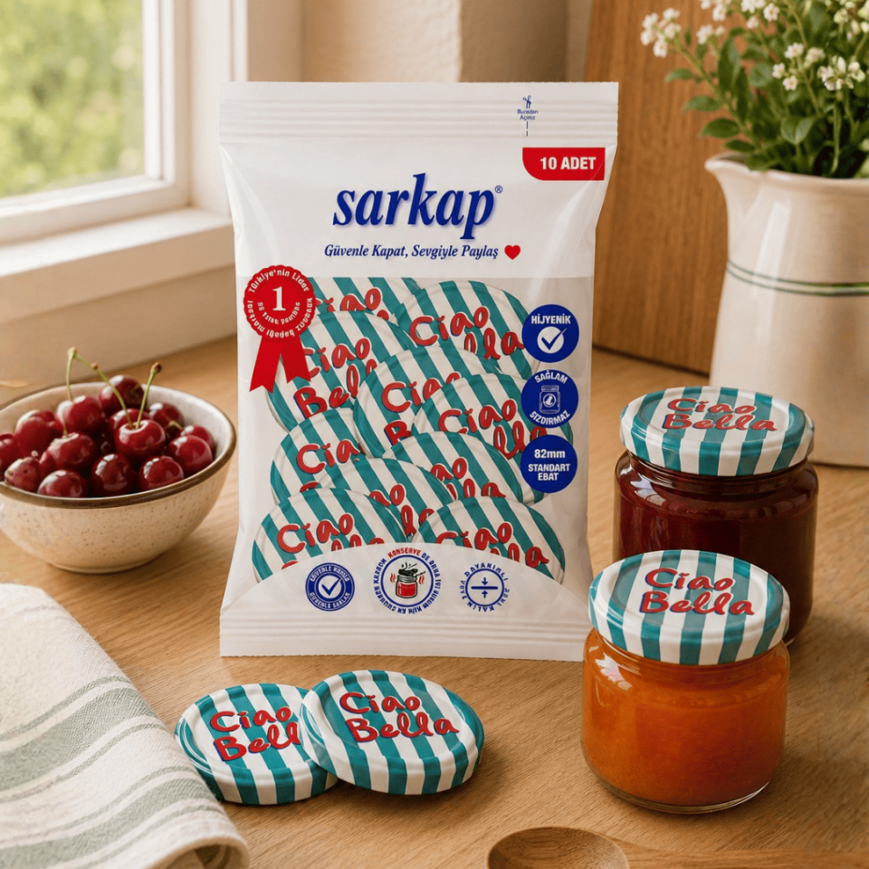 Hijyenik Paketli 10 Adet Kavanoz Kapağı 82 mm Dolce Vita Desenler CiaoBellaYeşil