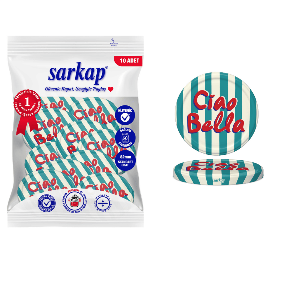 Hijyenik Paketli 10 Adet Kavanoz Kapağı 82 mm Dolce Vita Desenler CiaoBellaYeşil