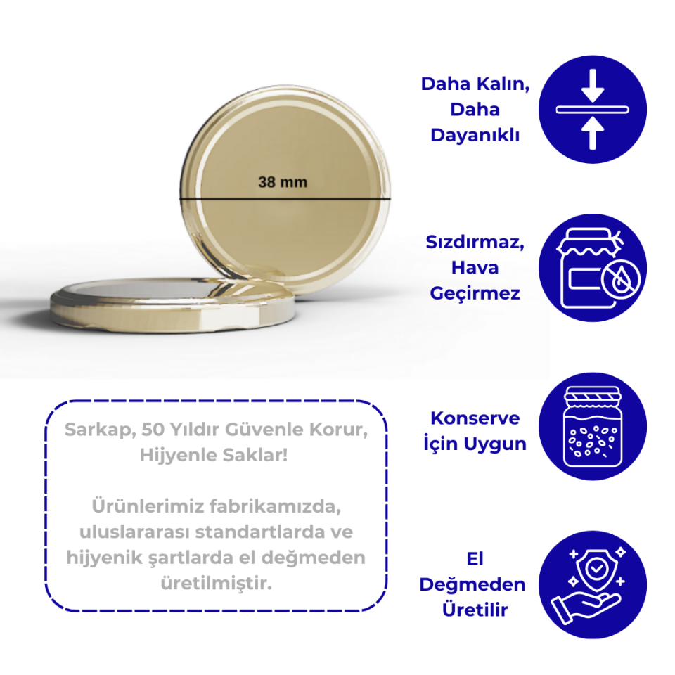 Sarkap 38 mm 3000'li Kavanoz Kapağı Gold