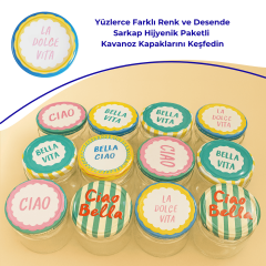 Hijyenik Paketli 10 Adet Kavanoz Kapağı 82 mm Dolce Vita Desenler LaDolceVitaSarı&Mavi