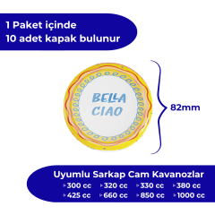 Hijyenik Paketli 10 Adet Kavanoz Kapağı 82 mm Dolce Vita Desenler BellaCiaoSarı
