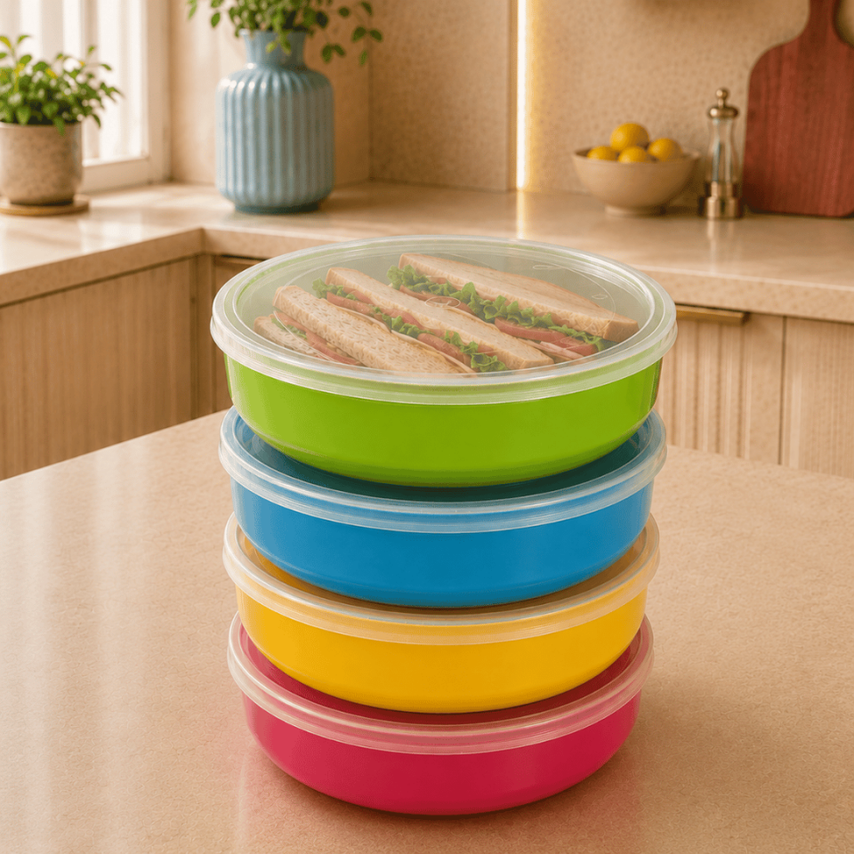 Sarkap Home 600 ml 4’lü  Kapaklı Saklama Kabı Seti DörtRenkli